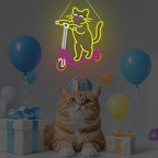 Cute Cat Neon Sign, Skateboard Neon Signs for Wall Decor Dimmable USB Room Decor for Teen Girl, Party, Bedroom, Pub, Furniture, Gifts for Birthday, Christmas (Skateboard Cat-Yellow)