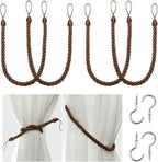 BEL AVENIR Curtain Rope Tiebacks, Drapery Rope Holdbacks with 4 Metal Screw Hooks (Coffee, 4pack)