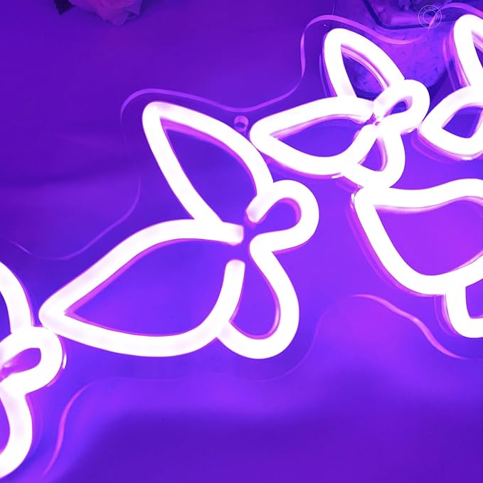 SYLHOME Butterfly Led Neon Light Sign Girls Bedroom Kids Room Beauty Studio Living Room Wedding Birthday Christmas Party Light Up Sign 16.5" X 8.9" USB