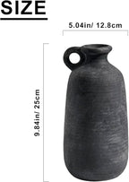 Sunddo Rustic Farmhouse Vase with Handle, 10 inch Black Ceramic Flower Vase, Terracotta Clay Stone Pottery, Black Kitchen Decor, Entryway Shelf Living Room Table Decor