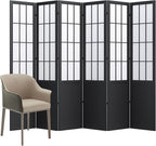 Room Divider, 66.9Inch Tall Japanese Shoji Style Folding Wood Screen with Double Hinges for Home Office Bedroom Hotel Decoration (6Panels, Black)