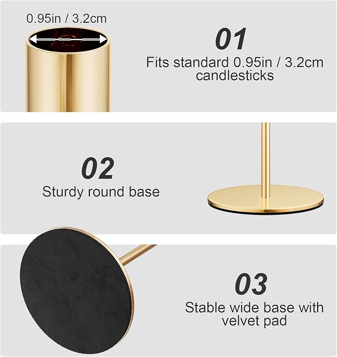 zeochyni Matte French Gold Candle Holders Set of 6, Elegant Candlestick Holders for Wedding Centerpieces Dining Tables Parties Home Decor Events, Taper Candle Holders Fit 3/4 Inch Candles