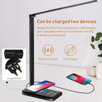 LED Desk Lamp with Wireless Charger, USB Charging Port, Dimmable Eye-Caring Desk Light with 5 Brightness Levels & 5 Lighting Modes, Touch Control, Auto Timer (Black)