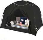 Bed Tents for Kids and Adult, Portable 100% Breathable and 93% Blackout Toddler Dream Play Tent, 3 Doors Big Privacy Space Sleeping Canopy for Floor or Twin Full Queen Sizes Bed (Black, Queen-Size)