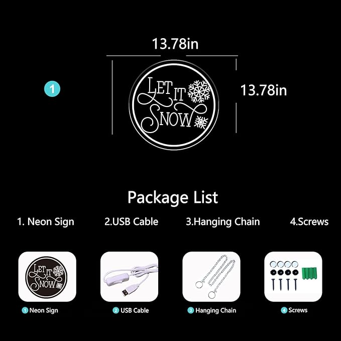 HDJSIGN Let It Snow Christmas Neon Sign for Wall Decor Aesthetic Christams Decorations 3D Carving LED Neon Light for Home Shop Window Decor White Light Signs Xmas Gift for Kids 13.8x13.8''