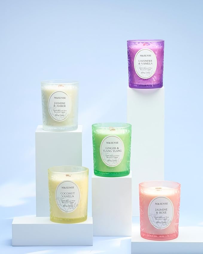 M&SENSE Summer Paradise Scented Candle, Cracking Wooden Wick Soy Wax, 18oz 100 Hours Long Lasting Clean Burn, Large Jar Candles for Home Decor, Non-Toxic Relaxing Aromatherapy Gifts for Women