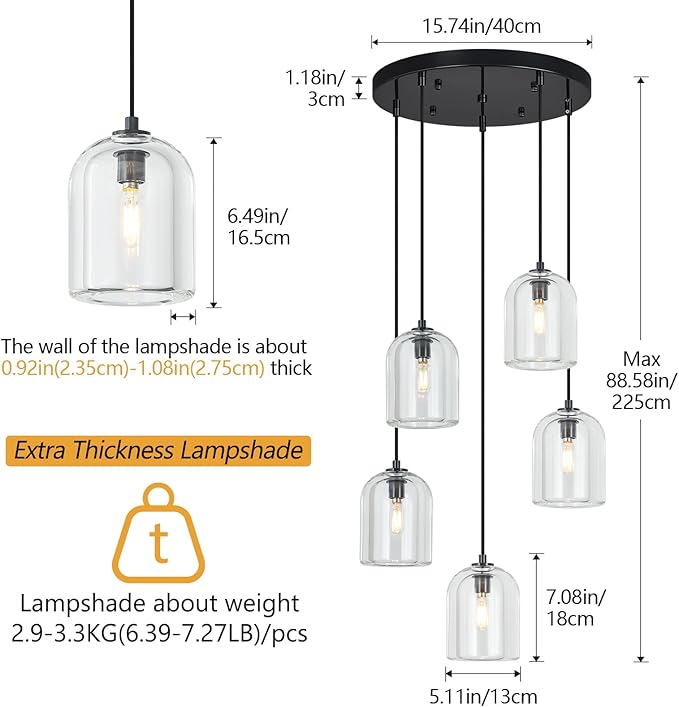 Modern Black Pendant Lights Kitchen Island Ceiling Chandelier Indoor Crystal Hanging Light Fixtures for Dining Room Kitchen Living Room Bedroom（5Light）