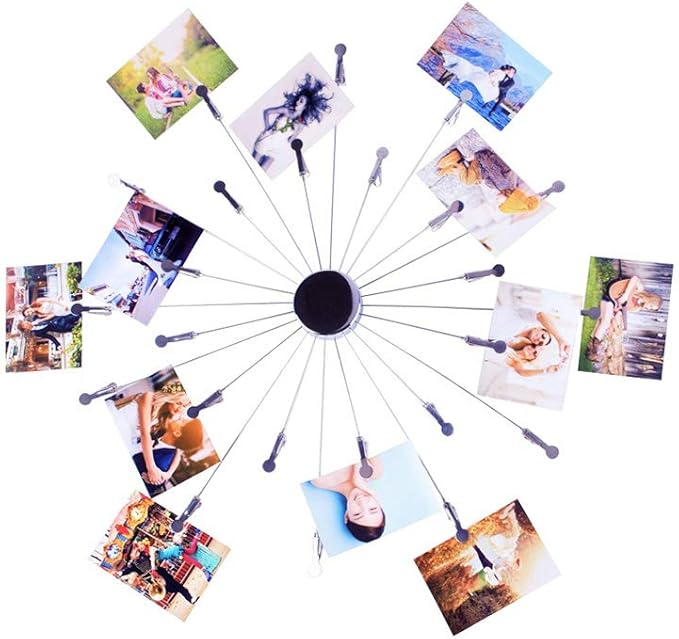 Mollytek Hanging Photo Display Wall Décor Magnetic Collage Board Clip Photo Holder Wall Picture Holder with 24 Clips for Hanging Prints, Instax, Polaroid, Holiday Cards, Artwork(Wall-Mounted)