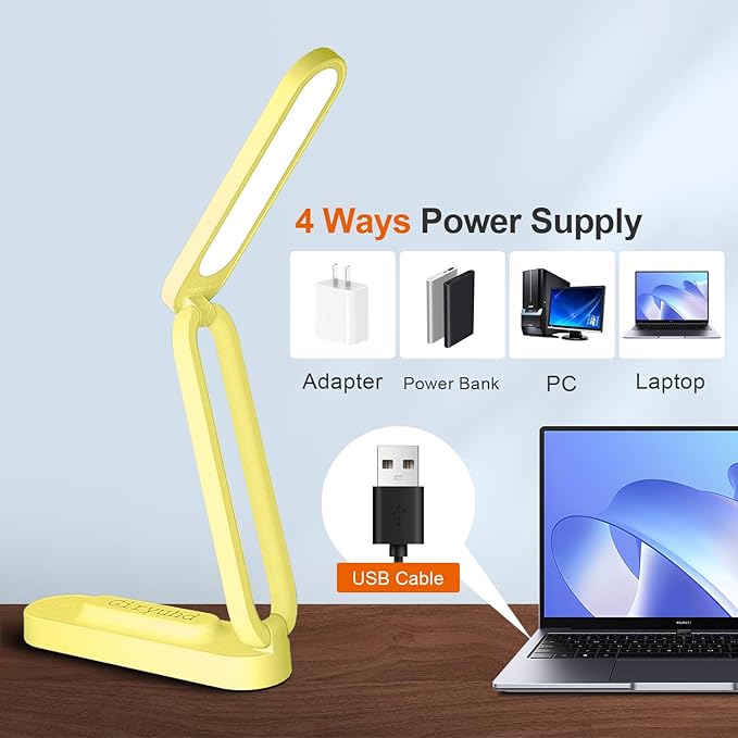 LED Desk Lamp for Office Home & Battery Operated Lamp Rechargeable Lamp Foldable & Portable Light, LED Desk Light Strip, 3 Brightness Dimmable Small Desk Lamp Reading Lamp (Yellow)