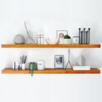 Homeforia Floating 60 inch Oak Shelves, High End Solid Real Wood 60inch Floating Shelf for Wall Mounted, Honey Oak Wooden 60in Large Floating Shelves, Heavy Duty Bracket, 60 X 6.5 X 1.75 in, Set of 2