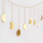 Mkono Moon Phase Wall Hanging Boho Aesthetic Room Decor Metal Moons Garland Hanging Art Bohemian Home Decoration for Girls Room Nursery Bedroom Livingroom Dorm, Ideal, Gold, 55"