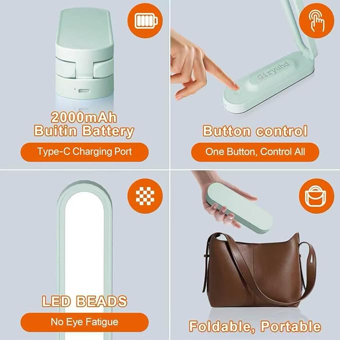 LED Desk Lamp for Office Home & Battery Operated Lamp Rechargeable Lamp Foldable & Portable Light, LED Desk Light Strip, 3 Brightness Dimmable Small Desk Lamp Wireless Reading Lamp