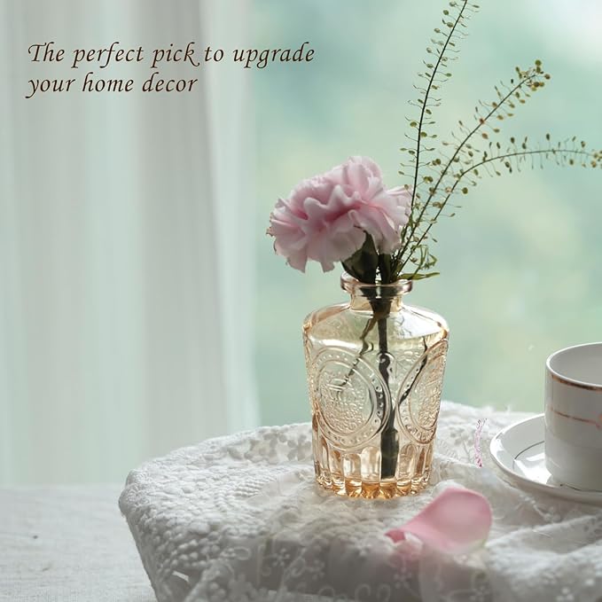 Bud Vases Set of 12,Glass Bud Vases in Bulk,Small Flower Vases for Centerpieces,Mini Vintage Vase for Wedding, Home Table Decor,Christmas,Party Decoration,Gold Amber