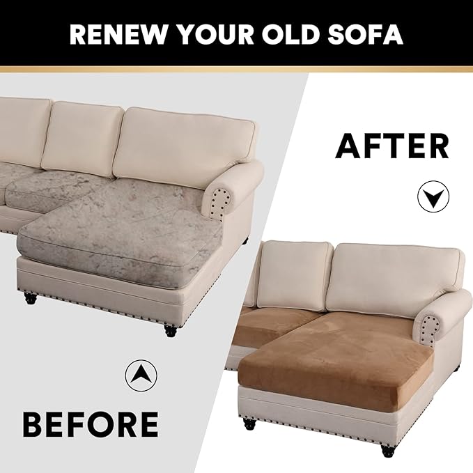 PrinceDeco Sectional Couch Covers 4 Pieces Couch Covers for Sofa Velvet Separate Couch Cover L Shape for Left/Right Chaise(3 Seater + 1 Chaise,Camel)