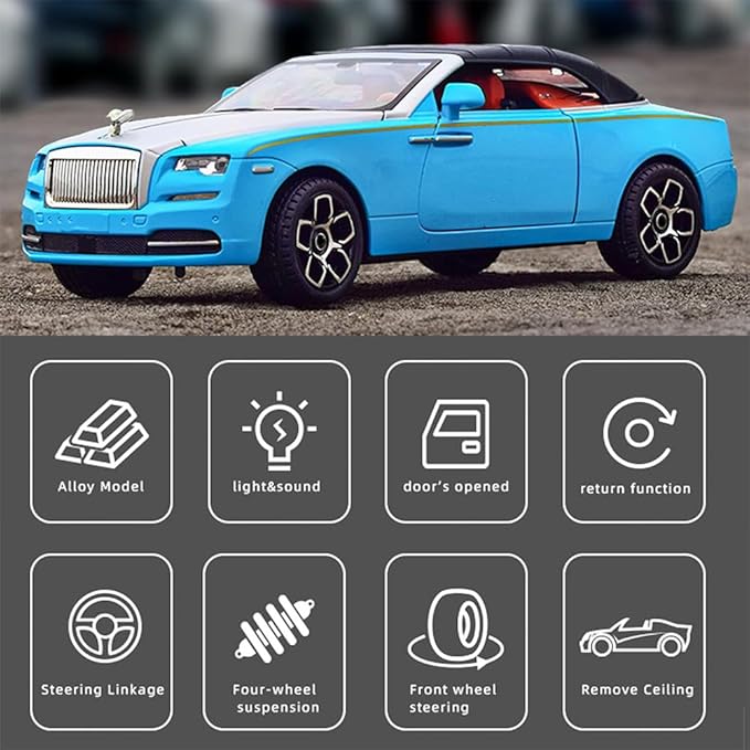 Collectible Toy Car 1/24 Rolls-Royce Dawn Diecast Model Car, Alloy Pull Back Toy Car Vehicles with Light and Sound Exquisite Car Model for Boys Kids Adults Gift