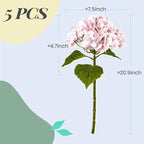 Yatim 21In Pink Artificial Hydrangea Flowers 5 Pcs Real Touch 3D Print Latex Flowers for Wedding Centerpieces Bouquets DIY Floral Decor Home Decoration with Stems