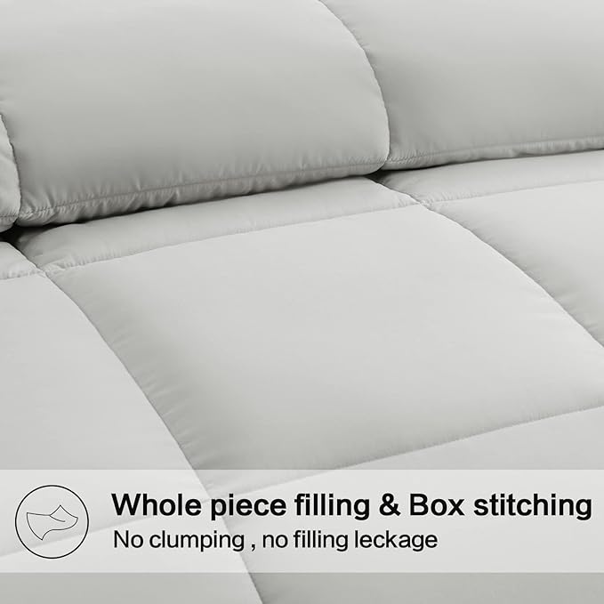 EASELAND King Size Down Alternative Comforter - Quilted Duvet Insert for All Seasons, Soft Lightweight with Corner Tabs, Summer Winter Warm Bedding, Light Grey 90x102 Inches