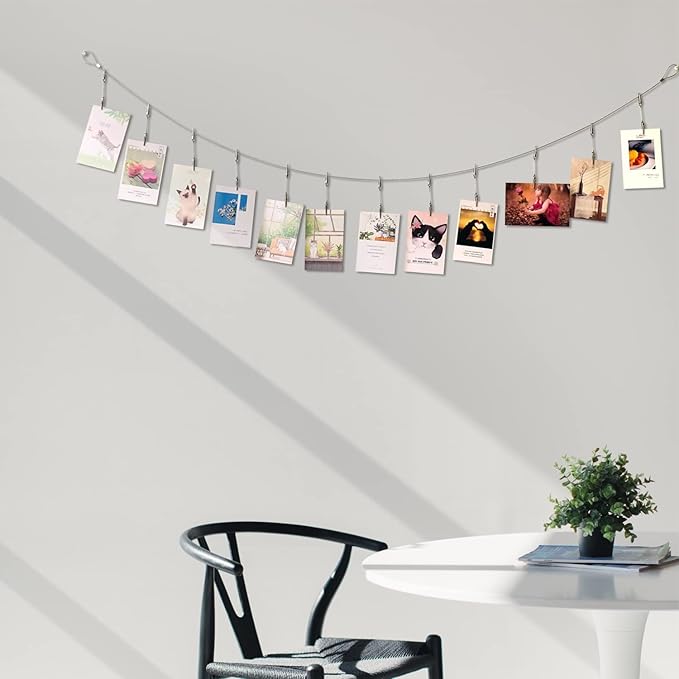 Wall Hanging Photo Display, DIY Picture Photo Frame String with 12 Clips for Hanging Photos Notes and Artworks (Adjustable Alligatory Clip)