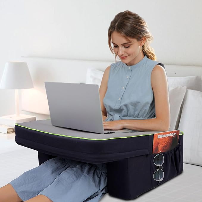 Reading Pillow for Gaming,Arm Rest Pillow for Adult, Memory Foam Gaming Pillow for Reading/Working/Game, Lap Desk Pillow Sitting in Floor Sofa/Bed(Grey and Dark Blue)