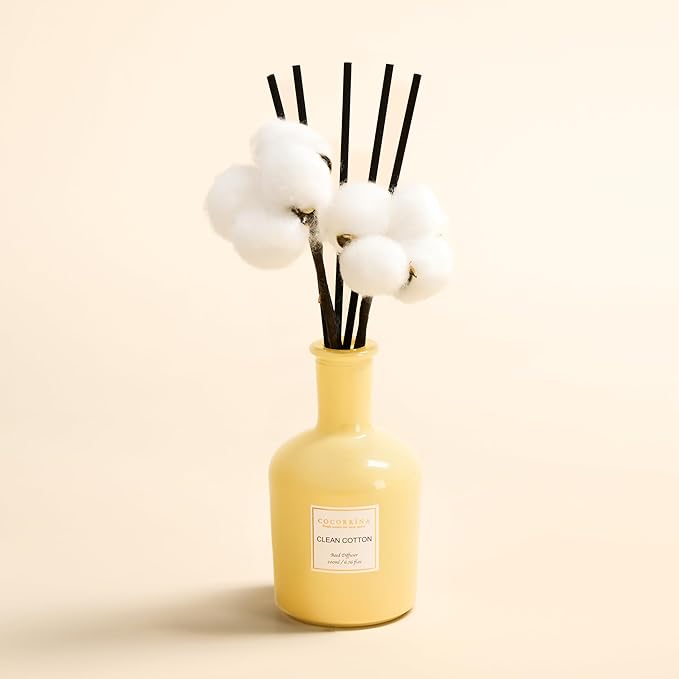 COCORRÍNA Reed Diffuser – Clean Cotton Scent, 6.76 oz Essential Oil with Sticks & Real Cotton, Long-Lasting Fragrance for Bedroom or Bathroom Décor