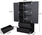 64.2" Tall Black Kitchen Pantry, Storage Cabinet with Doors and Drawers, Freestanding Wooden Organizer for Kitchen, Dining Room