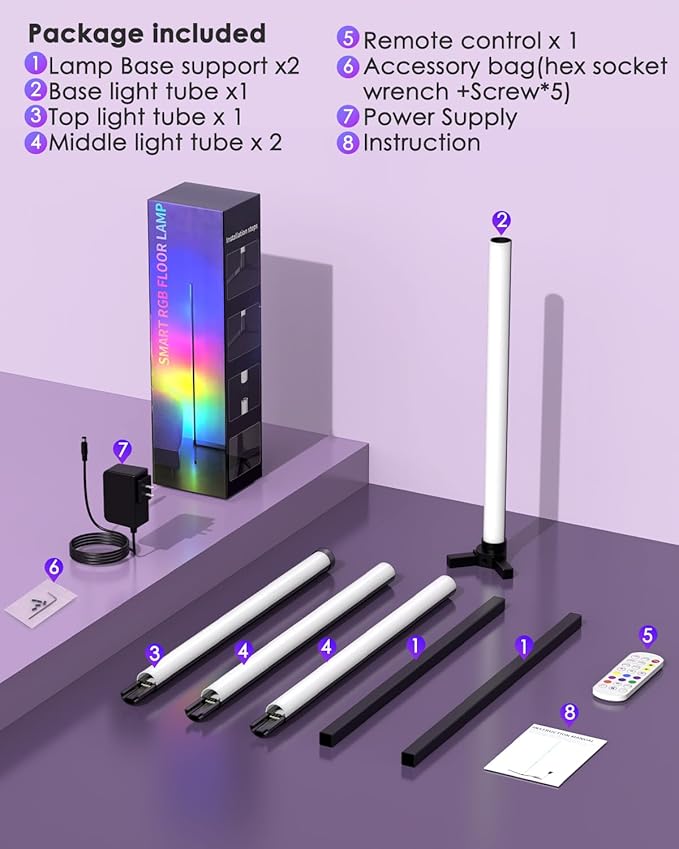 Upgraded Floor Lamp, 64.5''RGB LED Corner Lamp with App & Remote Control, 16 Million Colors & 300+ Scene, Standing Lamp with Music Sync for Living Room, Gaming Room，Bedroom