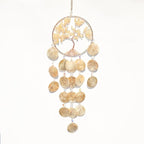 Pretty Jolly Gold Tree of Life Dream Catcher Wall Decor with Citrine Crystals Unique Capiz Wind Chimes Soothing Sound Waterfall Handmade Wall Hanging Home Decor for Bedroom Wedding Party Wish Gift