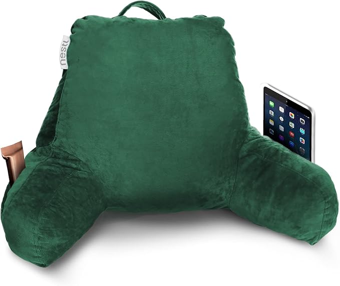 Nestl Reading Pillow for Kids, Small Bed Pillow, Back Pillow for Sitting in Bed, Memory Foam Chair Pillow, Reading & Bed Rest Pillows, Dark Green Back Pillow for Bed, Arm Pillow with Pockets