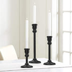 3-Piece Metal Candle Holders Set - Heavy Duty Alloy Taper Candlesticks for Table Centerpiece, Christmas, Dinner Party, Vintage Home Decor - 5-7.5 -10.3Inch Tall, Antique Gold Finish (Black)