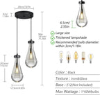Raindrop Pendant Lights Kitchen Island Teardrop Black Hanging Light Fixtures Clear Solid Glass Pendant Light Modern Chandeliers for Dining Room Porch Corridor Living Room(2-Light)