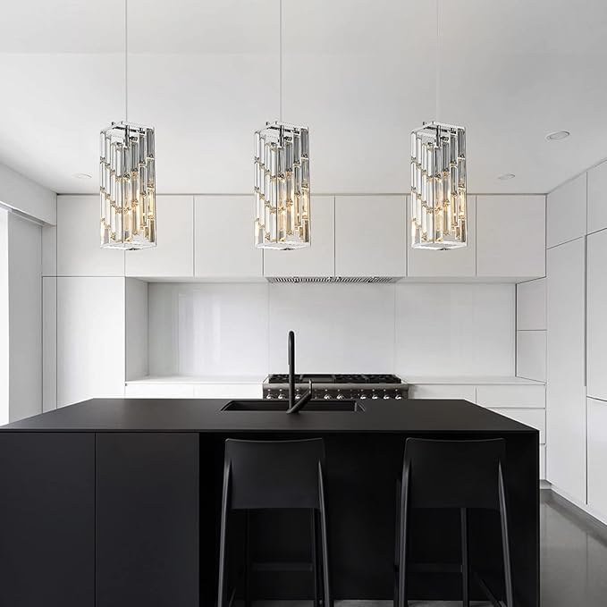 Chrome Pendant Lighting Modern Pendant Light, Mini Crystal Chandeliers,Adjustable Pendant Light Fixture for Kitchen Island Dinning Room Bedroom (2 Pack)