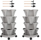 Vertical Planter 4 Tier Stackable Planters Garden Planters Strawberry Herb Flower and Vegetable Planter Indoor Outdoor Gardening Pots with Removable Wheels and Tools 2-Pack
