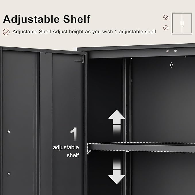 Metal Wall Cabinet,Garage Wall Cabinetwith Handle,Lockable Storage Cabinets Wall Mounted with 2 Doors,Locking Cabinet with Shelves for Basement,Living Home,Black