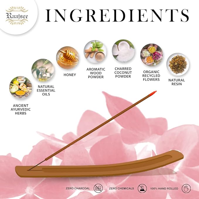 Raajsee Japanese Rose Incense Sticks 100 Gm Pack-100% Pure Organic Natural Hand Rolled Free from Chemicals-for Church,Aromatherapy,Relaxation,Meditation & Sensual Therapy