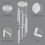 Modern Adjustable Height Pendant Light White 144W LED Pendant Lights 8 Rings Rectangular Chandelier Staircase Large Chandelier Lobby Living Room Kitchen Island Foyer High Ceiling Chandeliers