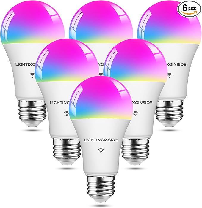 Lightinginside Smart Light Bulbs 100W Equiv., 1350LM 11W Smart Bulb Works with Alexa/Google Home/Smart Life, A19 E26 RGBCW Color Changing, No Hub Required, 2.4G WiFi Bluetooth Bulb, ETL Listed, 6PCS