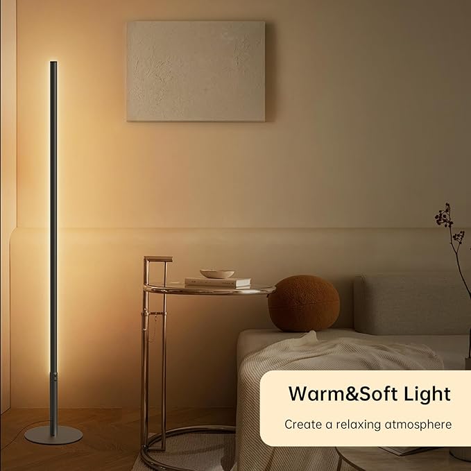 Marlrin Minimalist Corner Floor Lamp 2700K-6500K Dimmable with Remote Control 57.8" Height Metal Slim Ambient Standing LED Light Modern Design Decorative Lamp for Living Room Bedroom (Black)