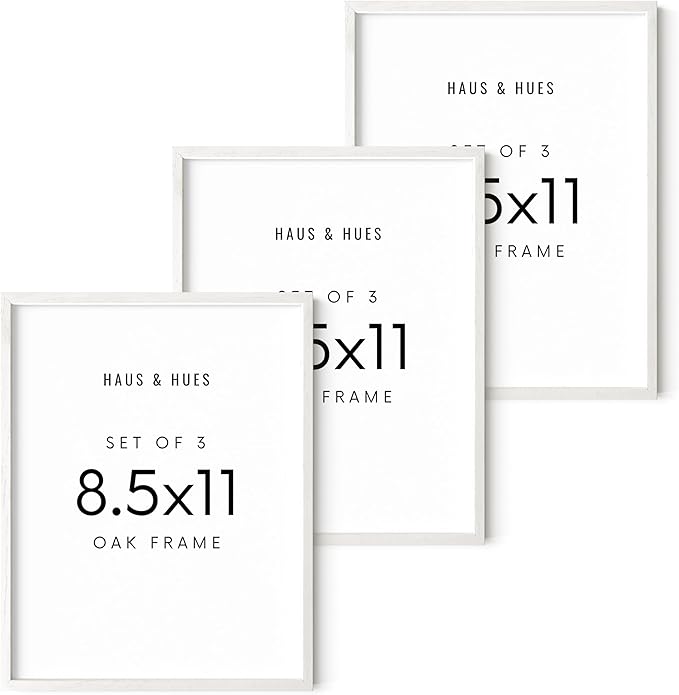 HAUS AND HUES Set of 3 Wood Picture Frames 8.5 X 11 - Wood Picture Frames 8.5 X 11 Document Frames 8.5x11, Certificate Frames 8.5 X 11 Multi Pack Natural Wood Frame, 8.5 X 11 Frame (White Oak Frame)