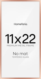 Homeforia 11x22 Newspaper Frame Rose Gold, High End Metal 11 x 22 Picture Frame without Mat, 22x11 Thin Rose Gold Poster Frames for Wall, 11by22 Display Photo Frame, Tempered Glass, Wall Kit, Set of 1