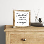 Rustic Wood Sign, Gratitude Turns What We Have Into Enough Sign, Wooden Plaques Table Decor, Inspirational Desk Decorate, Home Office Decor, Thankful Quote Signs, Small Wooden Box Signs