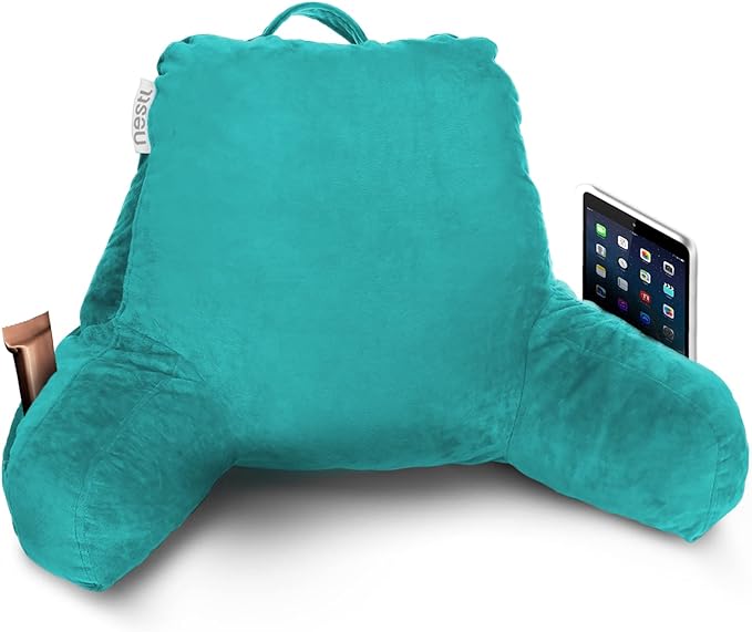 Nestl Reading Pillow for Kids, Small Bed Pillow, Back Pillow for Sitting in Bed, Memory Foam Chair Pillow, Reading & Bed Rest Pillows, Teal Back Pillow for Bed, Arm Pillow with Pockets