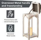 Glitzhome Set of 2 Mondern Farmhouse Wood Metal Lanterns Decorative Candle Lanterns, White (No Glass)