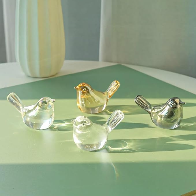 Crystal Glass Bird Figurines Dazzle Clear Glass Bird Decoration Paperweight Hand Blown Glass Art Animal Collectible Figurines Gift for Women
