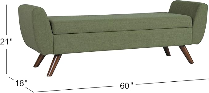 HomePop Modern Storage Bench with Wood Legs Home Décor|Bench with Storage for Living Room & Bedroom - Olive Green Woven