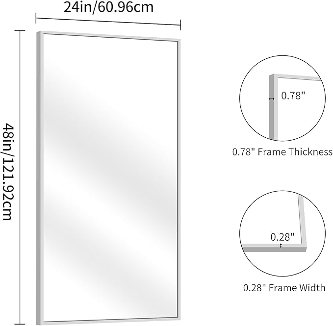YIROMAN Bathroom Mirror 48"x24", Large Brushed Silver Bathroom Mirror for Over Sink with Aluminum Frame, Rectangular Vanity Mirror with Right Angle, Wall Mirror Hangs Horizontal or Vertical