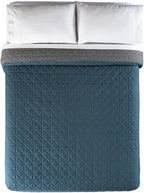 Vianney Twin Comforter - Novo Cobalto Reversible Lightweight Blanket 71x93 inches - Soft Fleece Cozy Throw for Couch or Bed in Cobalt Blue and Dark Grey with Triangular Quilt Pattern