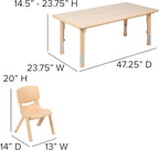 EMMA + OLIVER 23.625" W x 47.25" L Rectangle Natural Plastic Activity Table Set with 6 Chairs