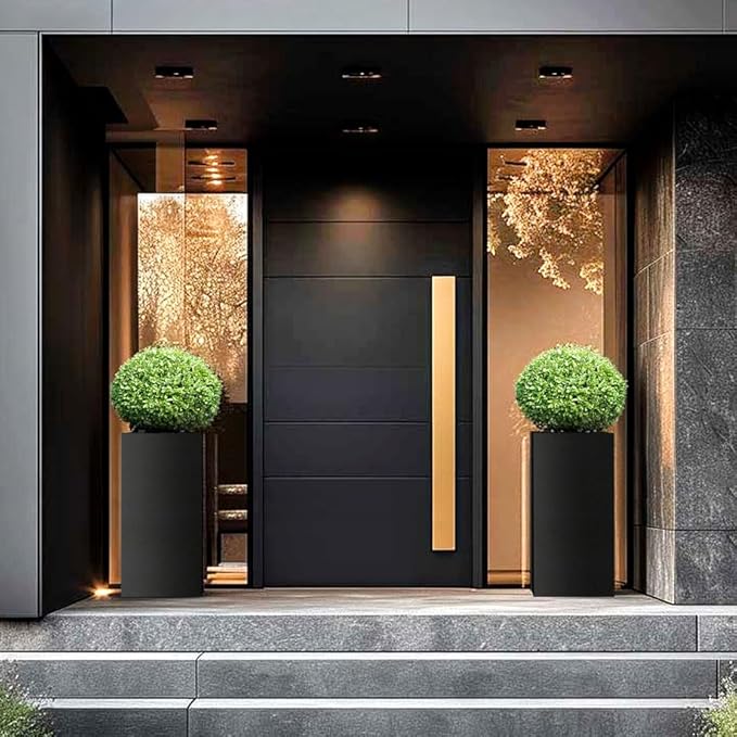 Galvanized Steel Metallic Heavy Planter for Outdoor Plants Metal Planters Box 14"x14"x30" Spliced Flower Planter with Partitions for Outside,Indoor,Garden (Black, 14 * 14 * 30)