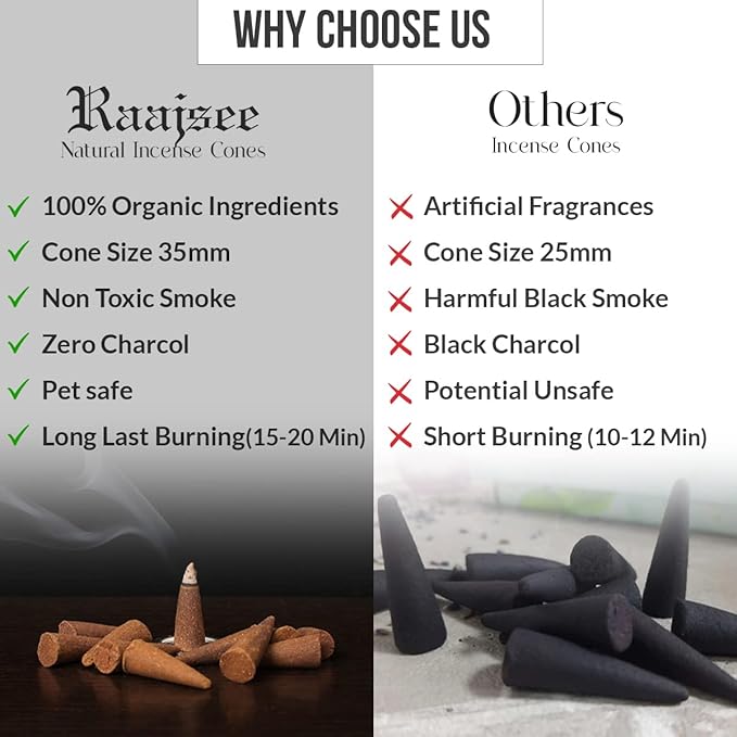 Raajsee Natural Incense Cones,6 Pack Mixed Scents Gift Pack 15 pc Each (90 Total), Insense Cones Variety Pack, 100% Organic Non Toxic Natural - Hand Rolled Free from Chemicals (Pack 2)