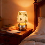 Set of 2 Small Silver Bedside Table Lamp with Maple Leaf Pattern Shade (Bulb Included)